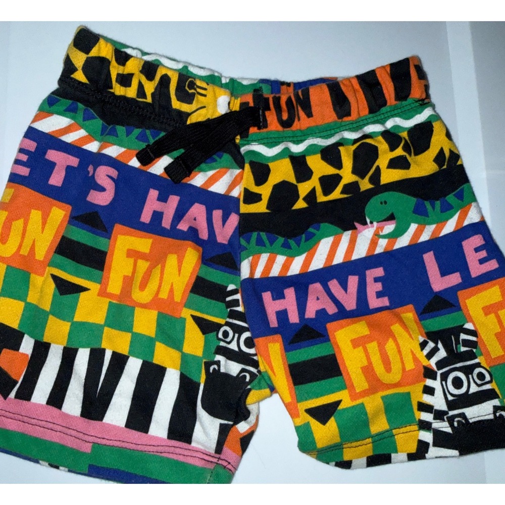 HM Kids Boys Multi Color Graphic Print Shorts Zebra Snake Let's Have Fun 3T